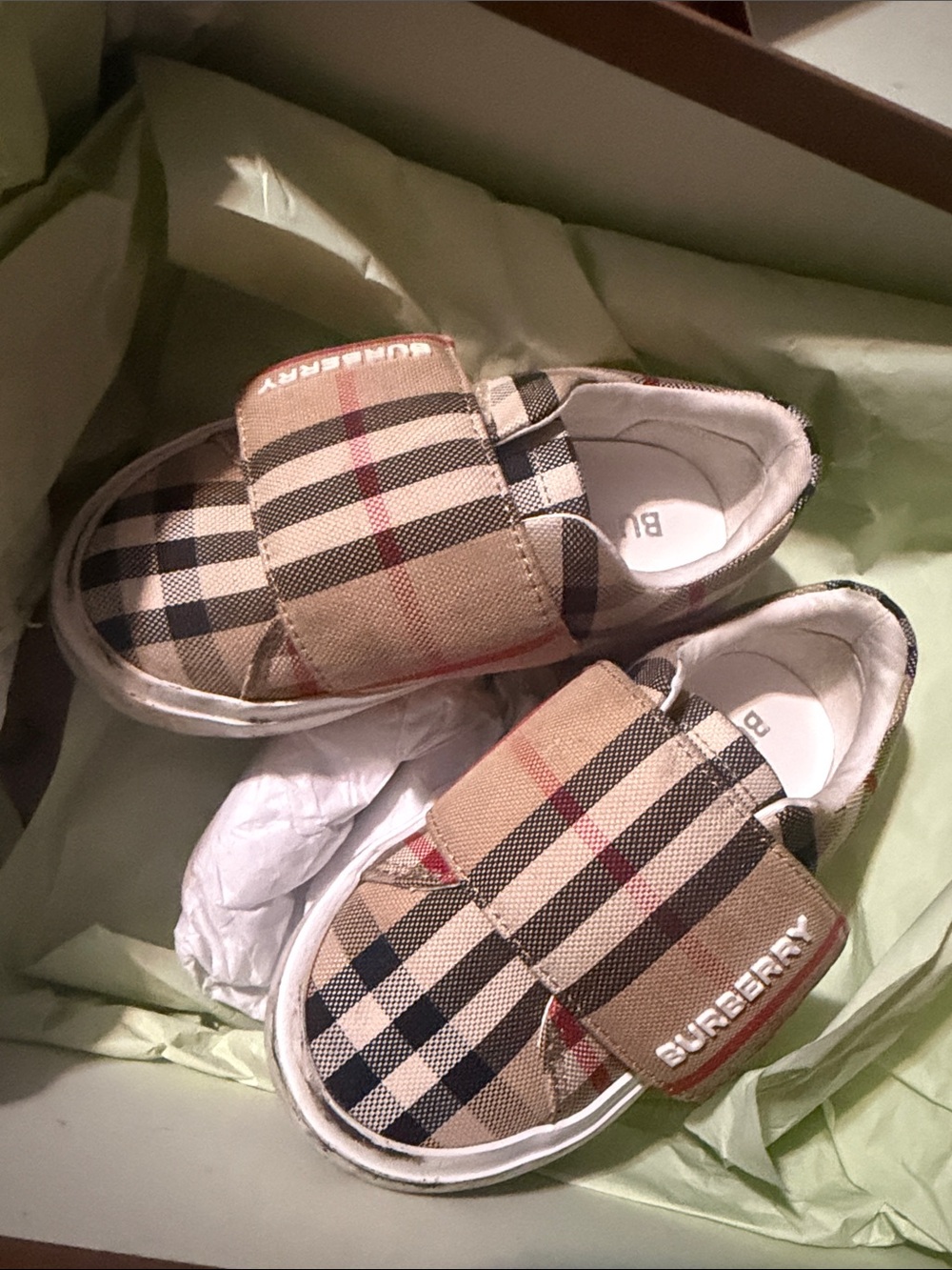 Burberry Tan & Black Check Kids Hook-and-Loop Sneakers